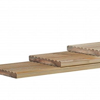 # Grenen geprofileerd dekdeel, 1 zijde grof profiel, 1 zijde glad, 2,8 x 14,5 x 400 cm, groen ge#mpr