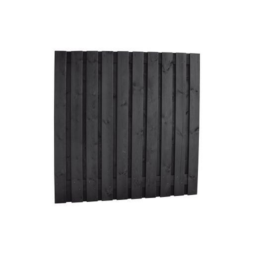 Naaldhout gesch plankenscherm 21-pl 15 mm, 180 x 180 cm, recht, geïmpregneerd en zwart gespo