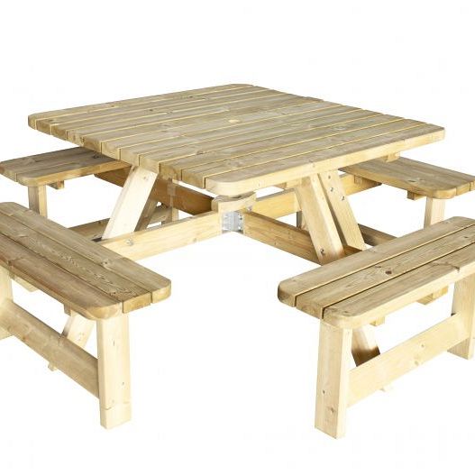 Picknicktafel Vierkant, 40 mm dik, bladmaat 115 x 115 cm.