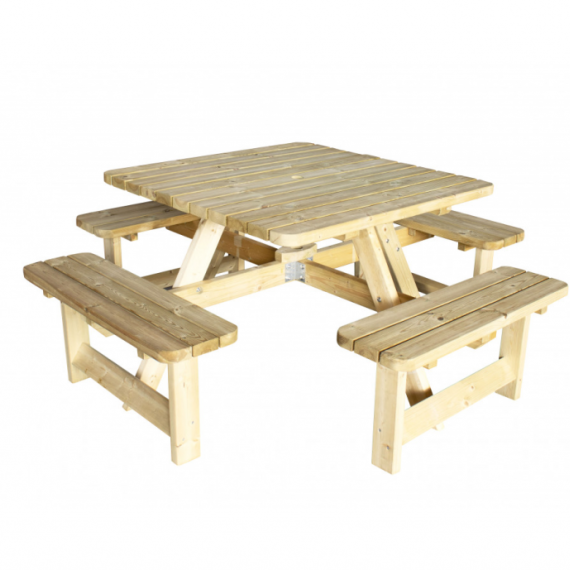 Picknicktafel Vierkant, 40 mm dik, bladmaat 115 x 115 cm.