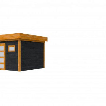 Douglas Topvision Raaf, 298 x 298 cm, wanden zwart geïmpregneerd en basis transparant gespoten.