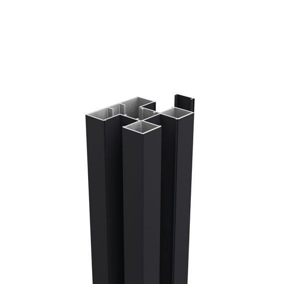 Boston aluminium H-paal 75x75mm L-250 cm RAL9005 incl. alu afwerkingsprofiel 4x24 mm L-250cm