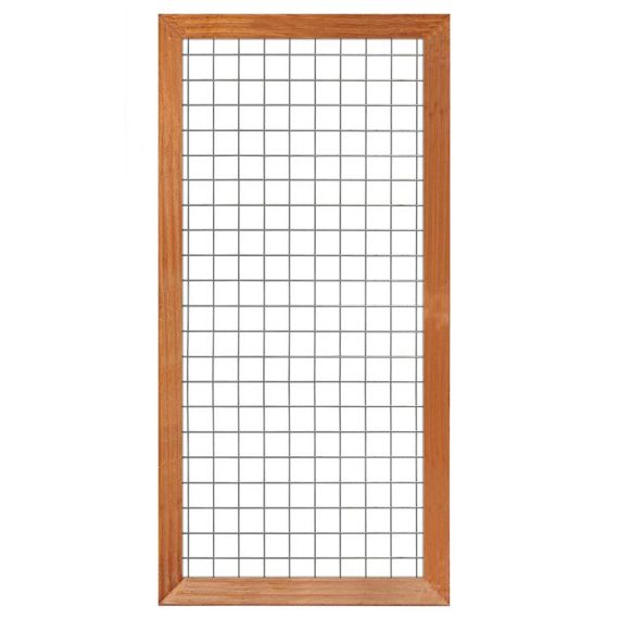 Hardhout betonijzertrellis 90 x 180 cm, met maas 7,5 x 7,5 cm, in raamwerk 4,4 x 6,8 cm