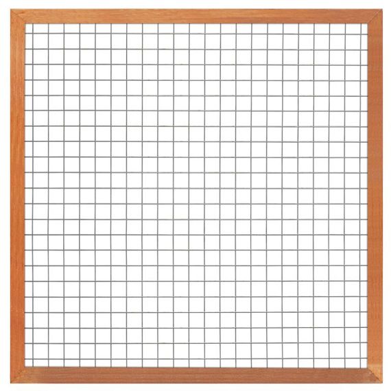 Hardhout betonijzertrellis 180 x 180 cm, met maas 7,5 x 7,5 cm, in raamwerk 4,4 x 6,8 cm