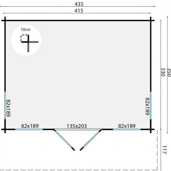 Blokhut - Tuinhuis Lory | 44 mm | vuren onbehandeld