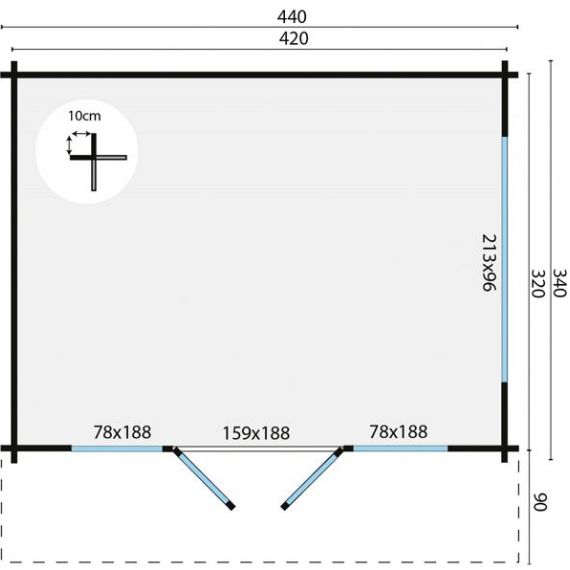 Blokhut - Tuinhuis Blackpool | 58 mm | vuren onbehandeld