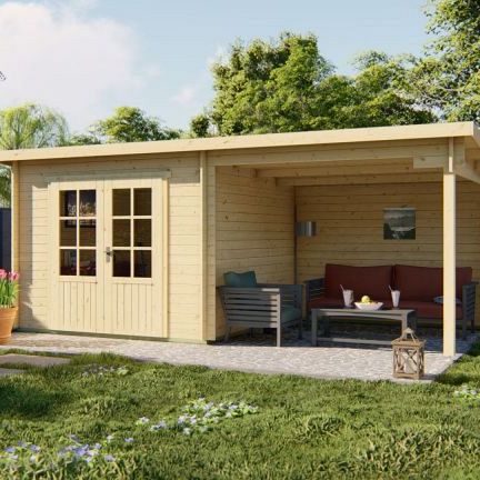 Blokhut - Tuinhuis Chappo | 28 mm | vuren grijs geïmpregneerd