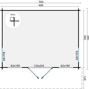 Blokhut - Tuinhuis Yorick | 44 mm | vuren honinggeel geïmpregneerd