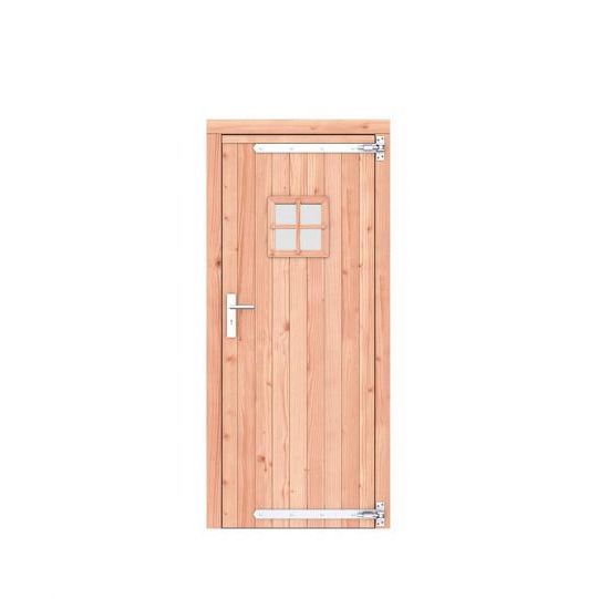 Douglas dichte enkele deur met ruitje 90x201 cm, rechtsdraaiend, verzinkte hengen, RVS beslag, onbeh