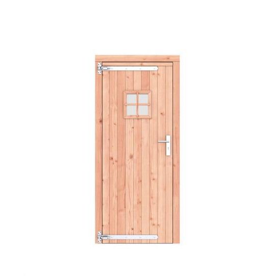 Douglas enkele deur met ruitje 90x201 cm, linksdraaiend, verzinkte hengen, RVS beslag, kleurloos gei