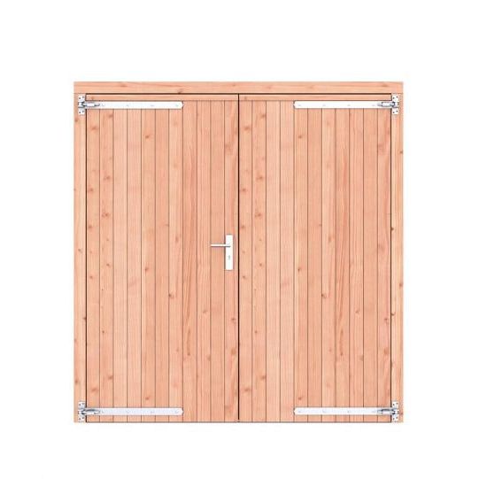 Douglas dichte dubbele deur 201x209 cm, verzinkte hengen, RVS beslag, kleurloos geimpregneerd.