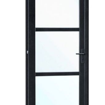 Vuren steellook enkele glas deur zwart gespoten B1100xH2120mm buitenmaat, linksdraaiend