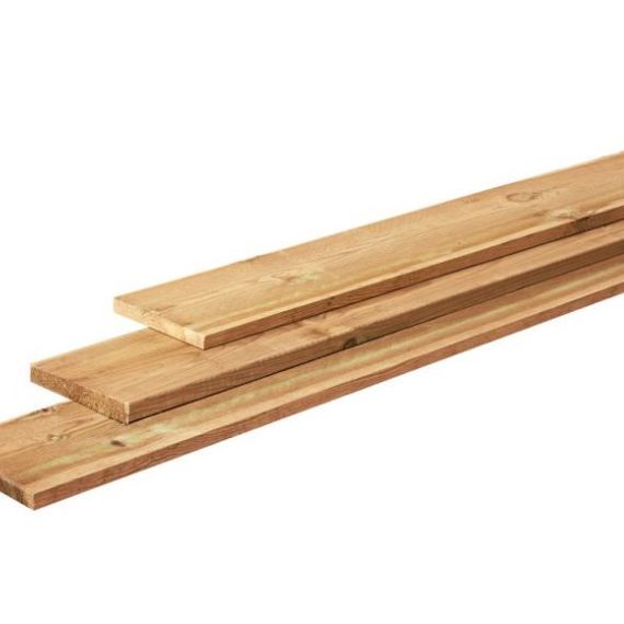 Grenen gesch tuinplank 1,7 x 14,0 x 500 cm, groen geïmpregneerd.
