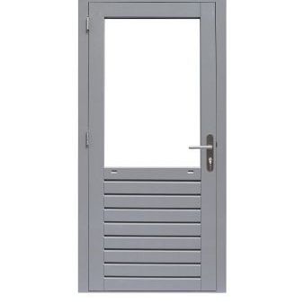 Hardhouten enkele 1-ruits glasdeur Prestige met dubbelglas, linksdraaiend, 109 x 221 cm, grijs gegro