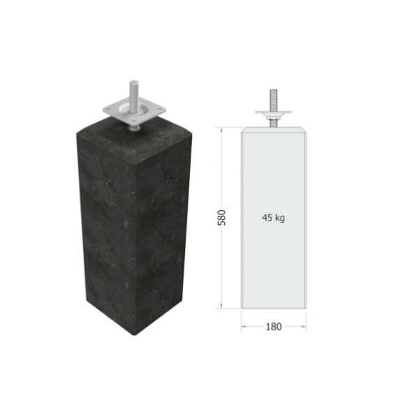 ## Betonpoer L 18 x 18 x 50 cm, Recht - Antraciet, M20 - Bovenzijde 15 x 15 cm