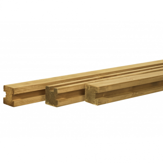 Grenen sleufpaal 8,8 x 8,8 x 270 cm, t.b.v. 28 mm profielplanken, tussenpaal, groen geïmpregneerd.