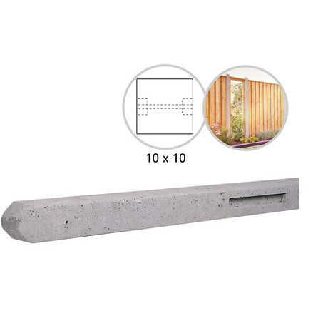 Betonpaal stampbeton 10 x 10 x 180 cm, grijs tussenpaal t.b.v. scherm 90 cm hoog.
