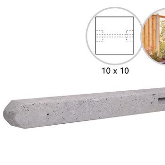 Betonpaal stampbeton 10 x 10 x 310 cm, grijs tussenpaal t.b.v. recht scherm met 2 betonplaten.