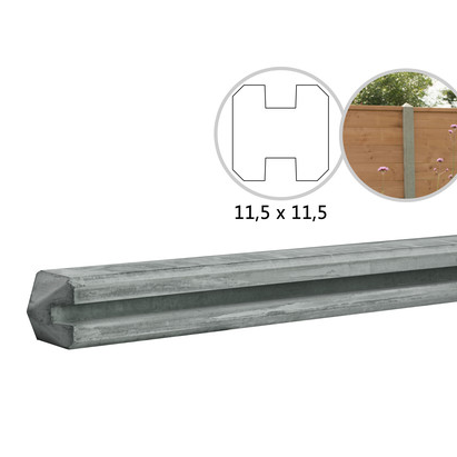 Betonpaal met sleuf en diamant kop t.b.v. schutting 11,5 x 11,5 x 278 cm, grijs tussenpaal, ongecoat