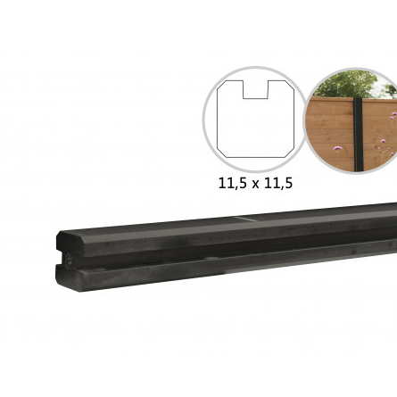 Betonpaal met sleuf en platte kop t.b.v. schutting 11,5 x 11,5 x 277 cm, antraciet eindpaal, gecoat.