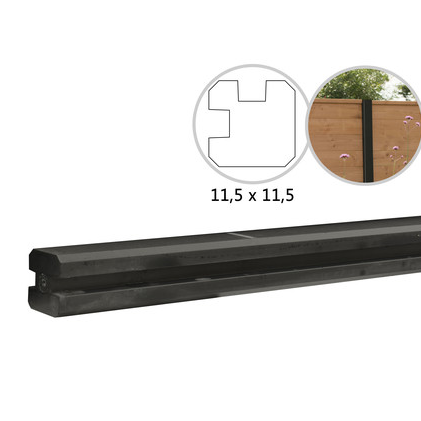 Betonpaal met sleuf en platte kop t.b.v. schutting 11,5 x 11,5 x 277 cm, antraciet hoekpaal, gecoat.