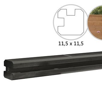Betonpaal met sleuf en platte kop t.b.v. schutting 11,5 x 11,5 x 277 cm, antraciet hoekpaal, gecoat.