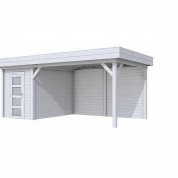 Vuren Topvision Kiekendief, 200 x 300 en luifel 400 cm, lichtgrijs gespoten.