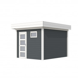 Vuren Topvision Tapuit, 300 x 300 cm, wanden antraciet en basis wit.