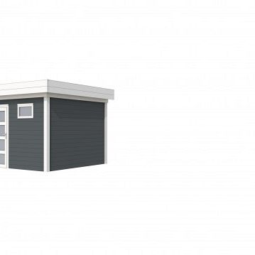 Vuren Topvision Tapuit, 300 x 300 cm, wanden antraciet en basis wit.