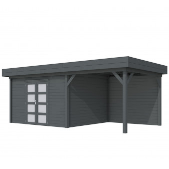Vuren Topvision Parelhoen, 400 x 300 en luifel 300 cm, antraciet gespoten.