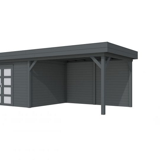 Vuren Topvision Parelhoen, 400 x 300 en luifel 400 cm, antraciet gespoten.