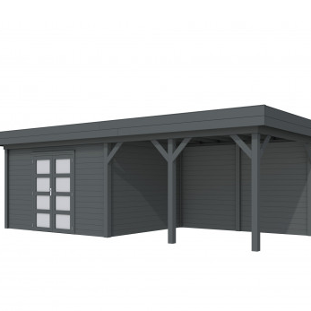 Vuren Topvision Parelhoen, 400 x 300 en luifel 400 cm, antraciet gespoten.