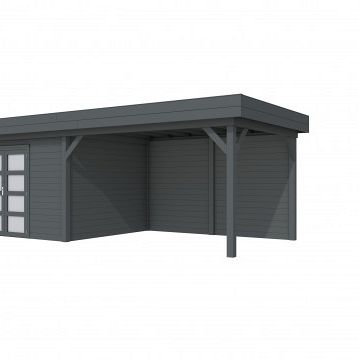 Vuren Topvision Parelhoen, 400 x 300 en luifel 400 cm, antraciet gespoten.
