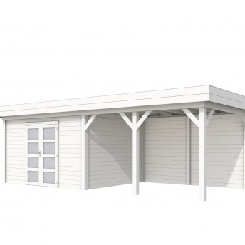 Vuren Topvision Parelhoen, 400 x 300 en luifel 400 cm, wit gespoten.