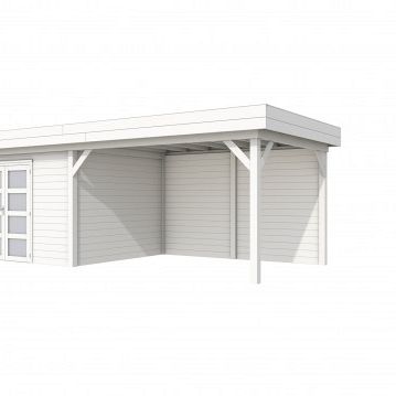 Vuren Topvision Parelhoen, 400 x 300 en luifel 400 cm, wit gespoten.