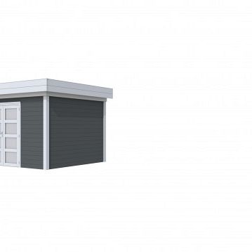 Vuren Topvision Parelhoen, 400 x 300 cm, wanden antraciet en basis lichtgrijs.