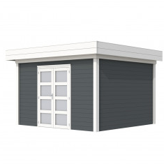 Vuren Topvision Parelhoen, 400 x 300 cm, wanden antraciet en basis wit.