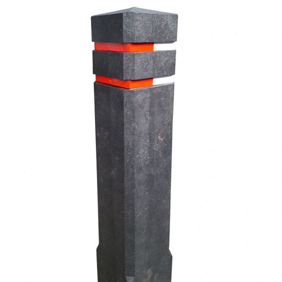 Diamantkoppaal zwart  15x15x140cm  incl. 2 rood/wit reflecterende bandjes - Gerecycled kunststof - h