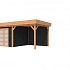 Douglas Topvision Roek, 298 x 298 en luifel 300 cm, wanden zwart geïmpregneerd en basis onbehandeld.