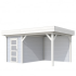 Vuren Topvision Kiekendief, 200 x 300 en luifel 300 cm, wanden lichtgrijs en basis wit.