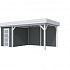 Vuren Topvision Kiekendief, 200 x 300 en luifel 400 cm, wanden antraciet en basis lichtgrijs.
