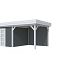 Vuren Topvision Parelhoen, 400 x 300 en luifel 300 cm, wanden antraciet en basis lichtgrijs.