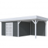 Vuren Topvision Parelhoen, 400 x 300 en luifel 300 cm, wanden antraciet en basis lichtgrijs.