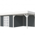 Vuren Topvision Parelhoen, 400 x 300 en luifel 300 cm, wanden antraciet en basis wit.