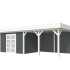 Vuren Topvision Parelhoen, 400 x 300 en luifel 400 cm, wanden antraciet en basis wit.