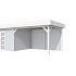 Vuren Topvision Parelhoen, 400 x 300 en luifel 400 cm, wanden lichtgrijs en basis wit.